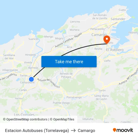 Estacion Autobuses (Torrelavega) to Camargo map