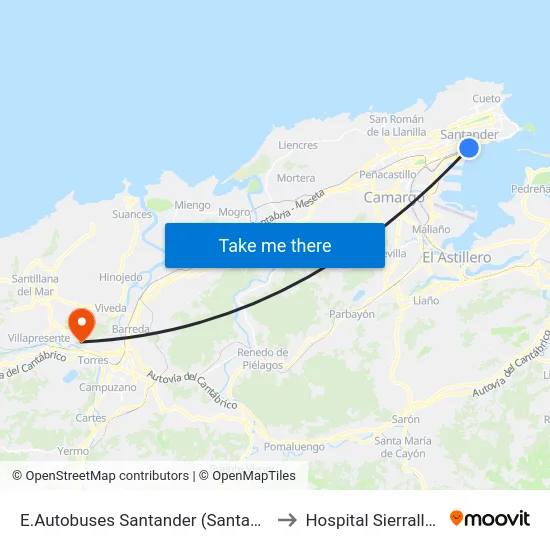 E.Autobuses Santander (Santander) to Hospital Sierrallana map
