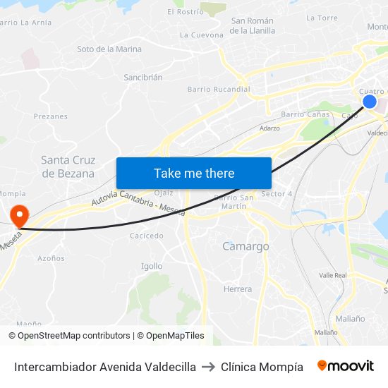 Intercambiador Avenida Valdecilla to Clínica Mompía map