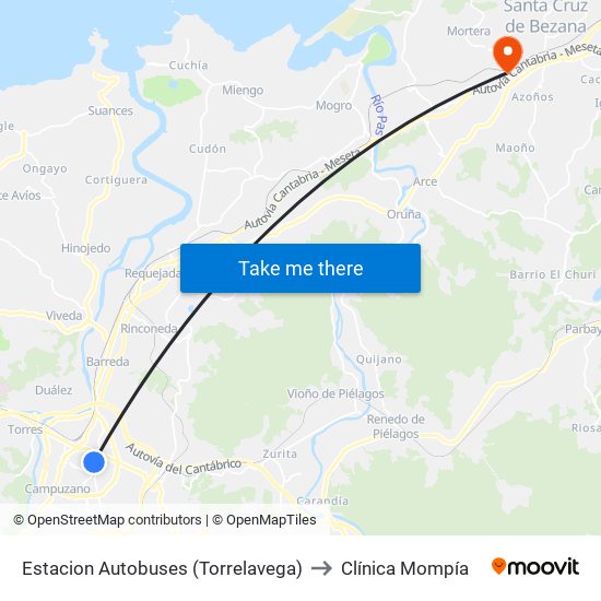 Estacion Autobuses (Torrelavega) to Clínica Mompía map