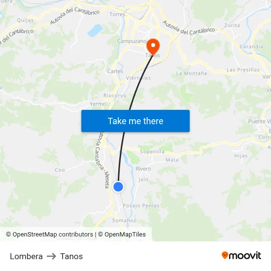 Lombera to Tanos map