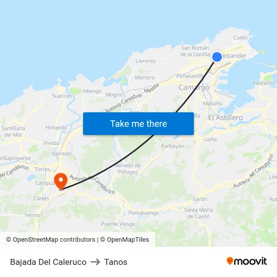 Bajada Del Caleruco to Tanos map