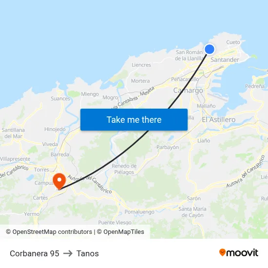 Corbanera 95 to Tanos map