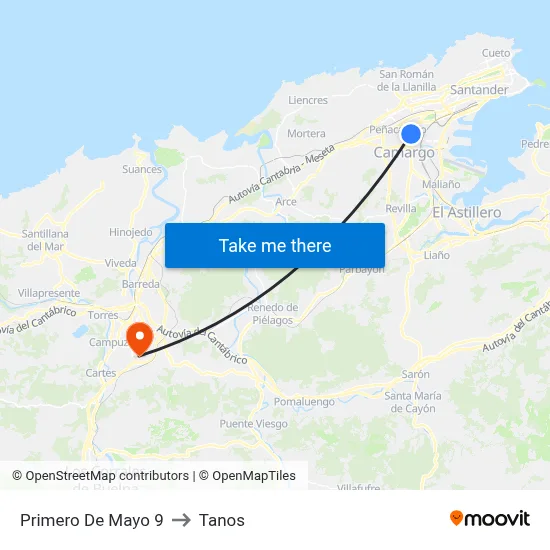 Primero De Mayo 9 to Tanos map