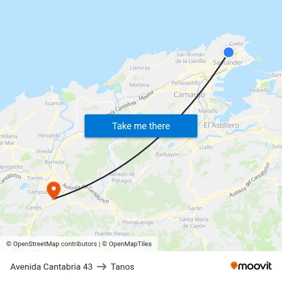 Avenida Cantabria 43 to Tanos map