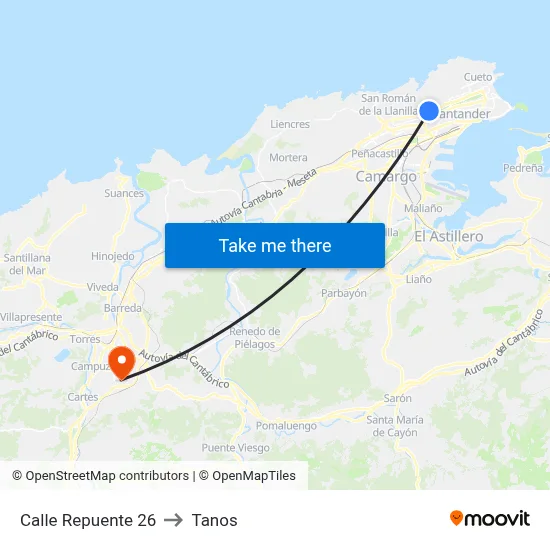 Calle Repuente 26 to Tanos map