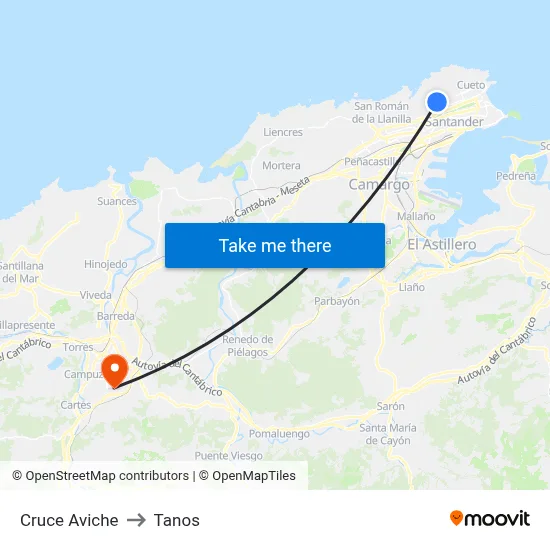 Cruce Aviche to Tanos map