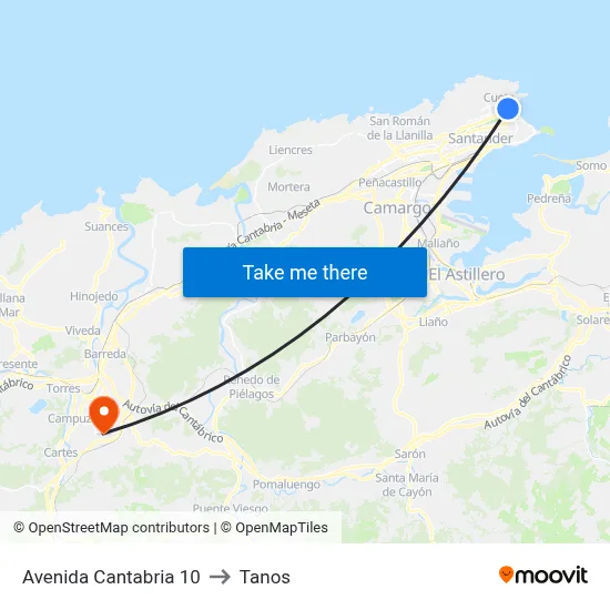 Avenida Cantabria 10 to Tanos map