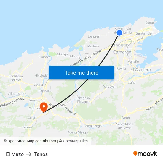 El Mazo to Tanos map