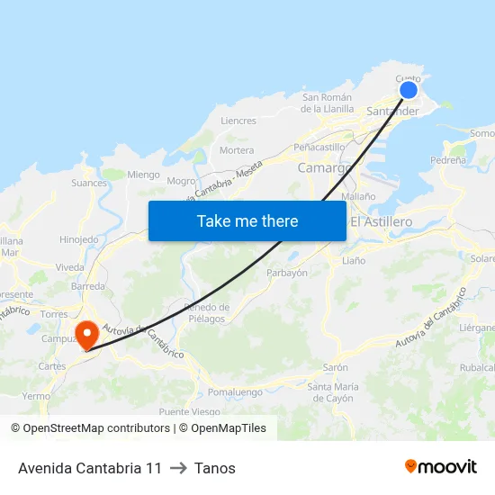 Avenida Cantabria 11 to Tanos map