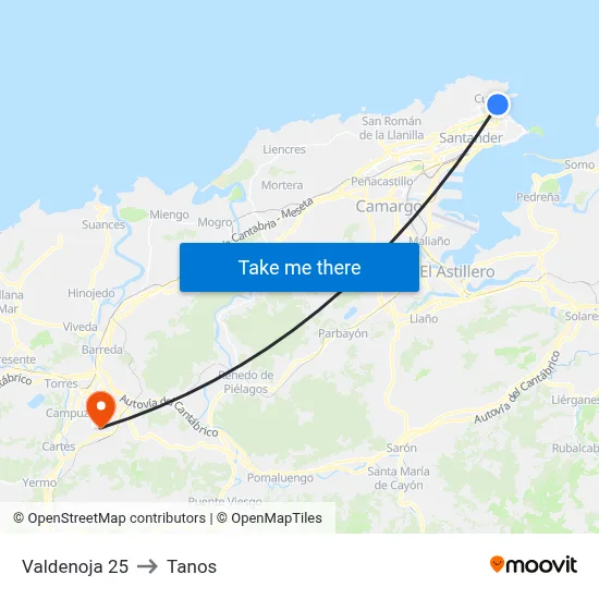 Valdenoja 25 to Tanos map