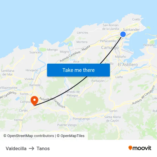 Valdecilla to Tanos map