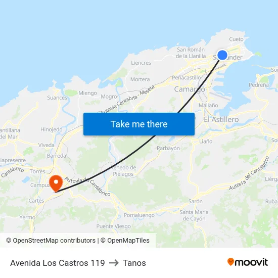 Avenida Los Castros 119 to Tanos map