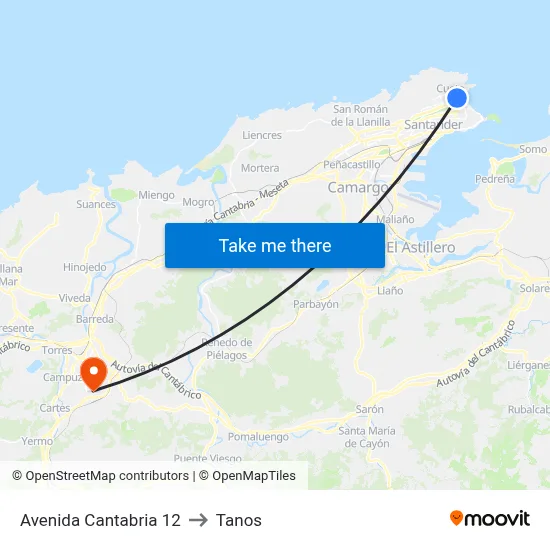 Avenida Cantabria 12 to Tanos map