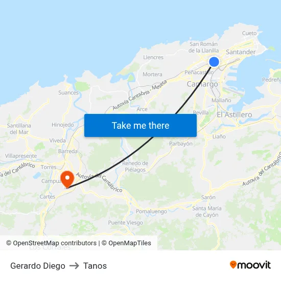 Gerardo Diego to Tanos map