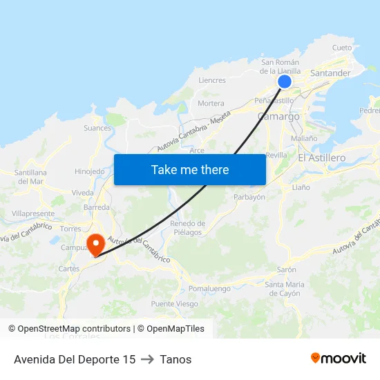 Avenida Del Deporte 15 to Tanos map