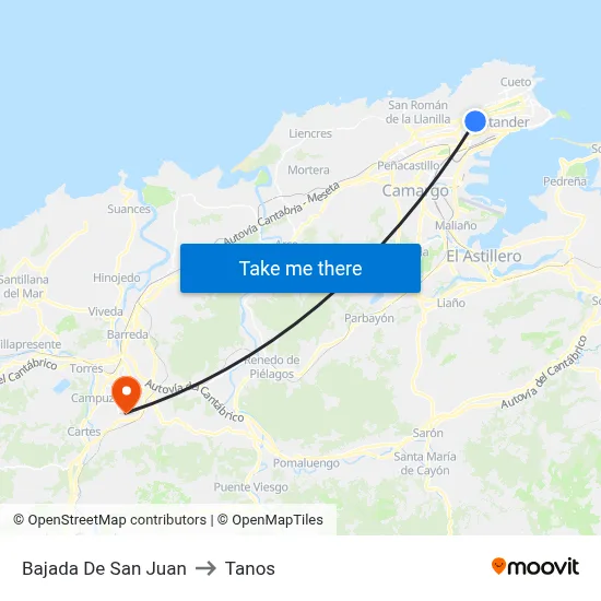 Bajada De San Juan to Tanos map