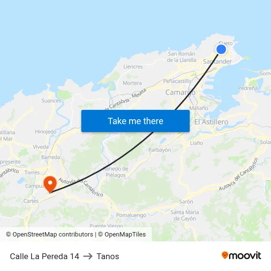 Calle La Pereda 14 to Tanos map