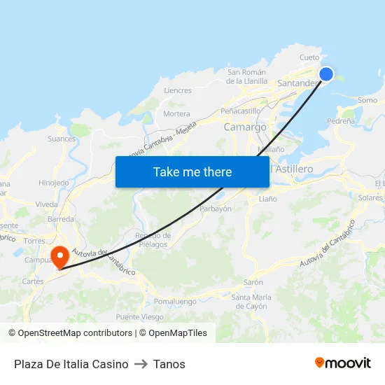 Plaza De Italia Casino to Tanos map
