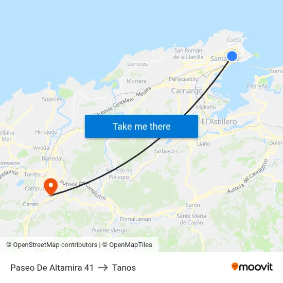 Paseo De Altamira 41 to Tanos map