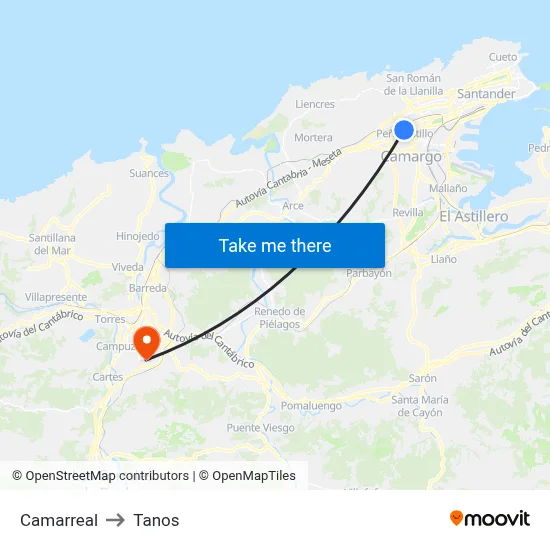 Camarreal to Tanos map