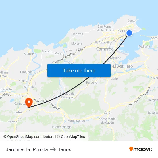 Jardines De Pereda to Tanos map