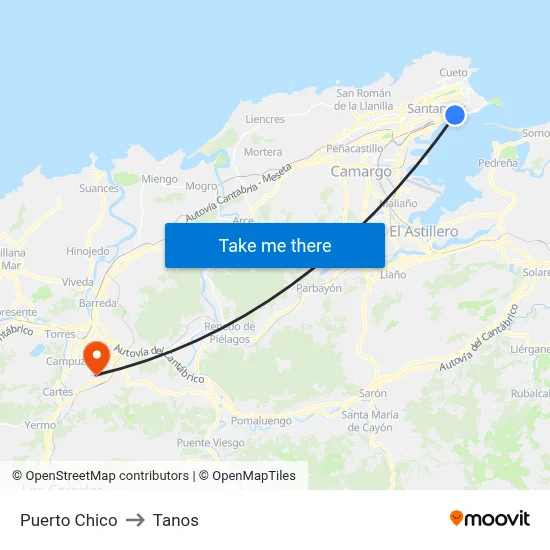 Puerto Chico to Tanos map