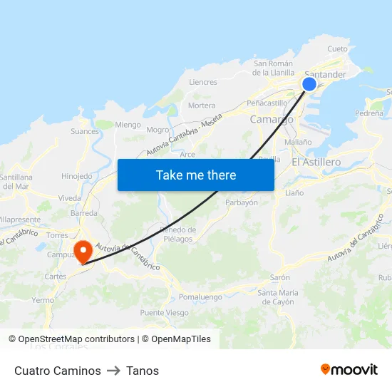 Cuatro Caminos to Tanos map