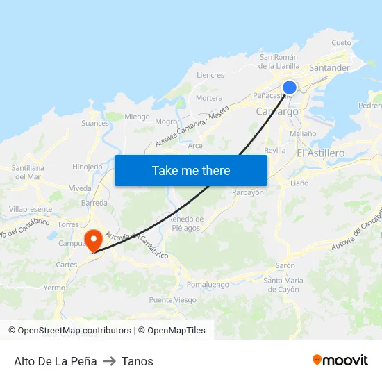 Alto De La Peña to Tanos map