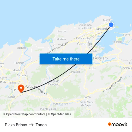 Plaza Brisas to Tanos map