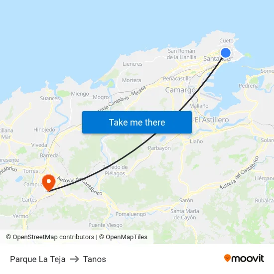 Parque La Teja to Tanos map