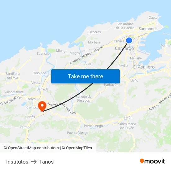 Institutos to Tanos map