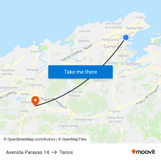 Avenida Parayas 14 to Tanos map