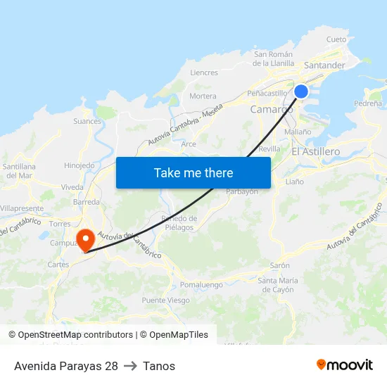 Avenida Parayas 28 to Tanos map