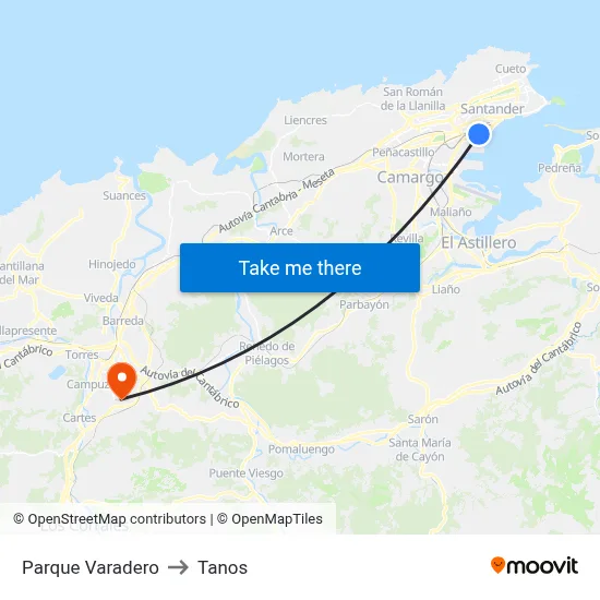 Parque Varadero to Tanos map