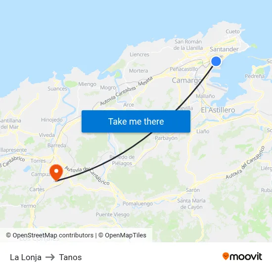 La Lonja to Tanos map