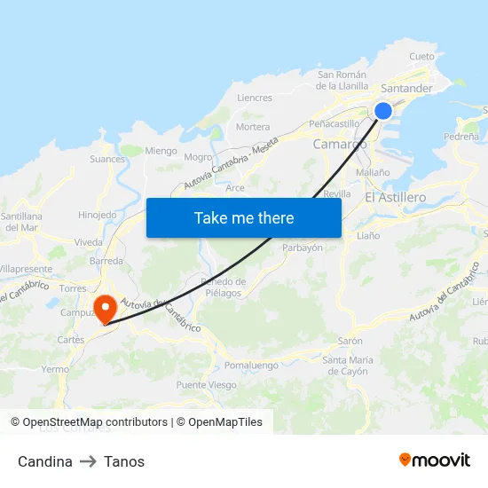 Candina to Tanos map