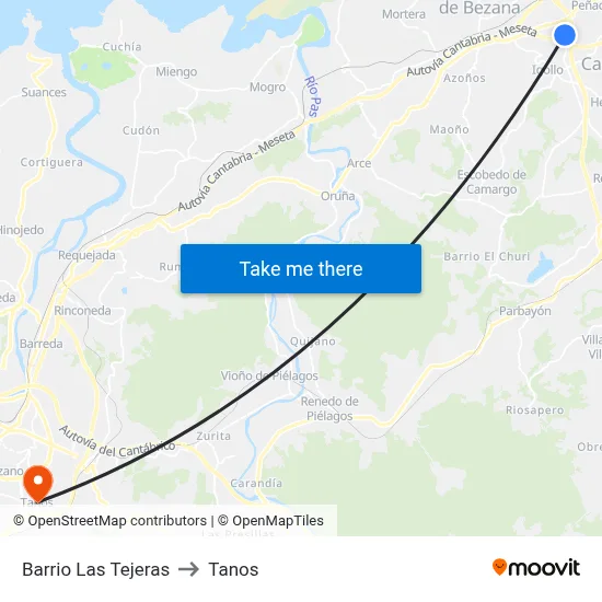 Barrio Las Tejeras to Tanos map