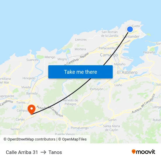 Calle Arriba 31 to Tanos map
