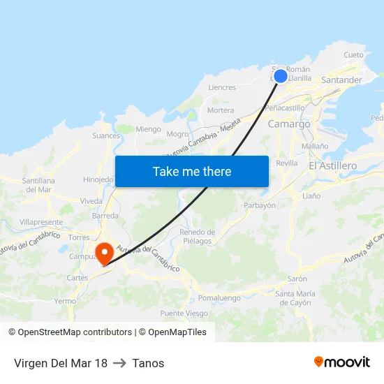 Virgen Del Mar 18 to Tanos map