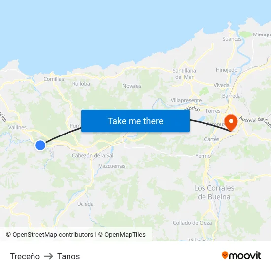 Treceño to Tanos map