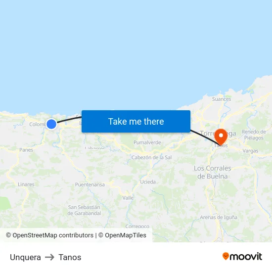 Unquera to Tanos map