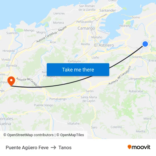 Puente Agüero Feve to Tanos map