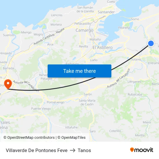 Villaverde De Pontones Feve to Tanos map
