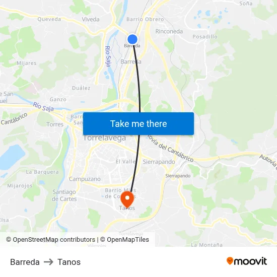 Barreda to Tanos map
