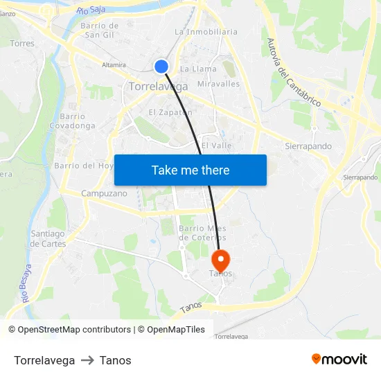 Torrelavega to Tanos map