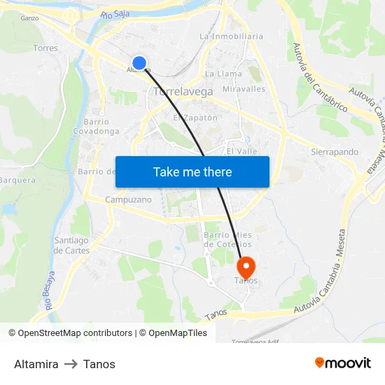 Altamira to Tanos map