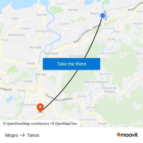 Mogro to Tanos map