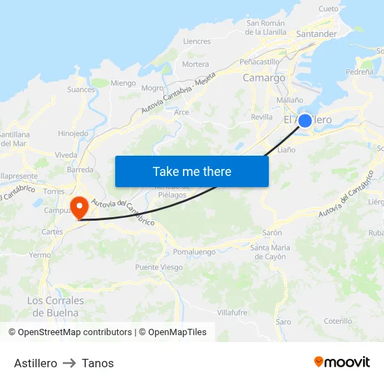 Astillero to Tanos map