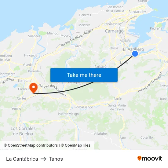 La Cantábrica to Tanos map